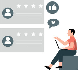 The boy is working on star rating feedback.