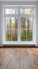 Fototapeta premium Window filling an empty apartment room with natural lighting. Residential interior design composition with copy space for an ad.