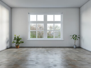 Obraz premium Window filling an empty apartment room with natural lighting. Residential interior design composition with copy space for an ad.