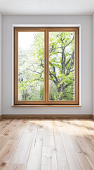 Obraz premium Window filling an empty apartment room with natural lighting. Residential interior design composition with copy space for an ad.