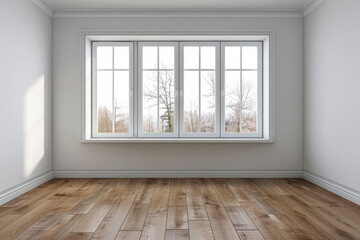 Fototapeta premium Window filling an empty apartment room with natural lighting. Residential interior design composition with copy space for an ad.