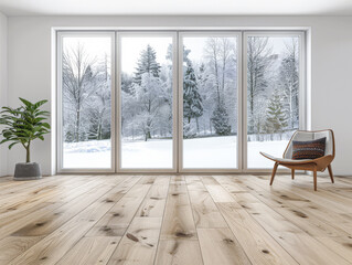 Window filling an empty apartment room with natural lighting. Residential interior design composition with copy space for an ad.