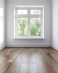 Obraz premium Window filling an empty apartment room with natural lighting. Residential interior design composition with copy space for an ad.