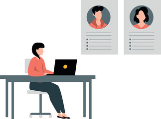 The girl is working on business profile.