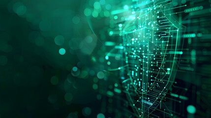  Network security information technology, network protection, information security concepts, a green shield symbolizing network security protection