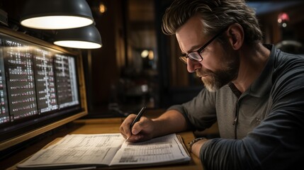 Senior executive developing strategic sales plan with analytics in a corporate office environment