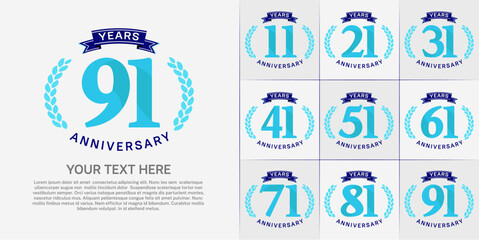 anniversary logotype set vector, blue color and ribbon for special day celebration