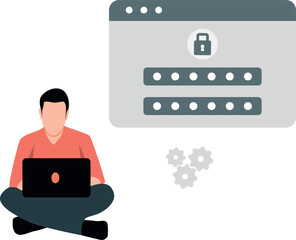 A boy is using a laptop to set a password for an account.