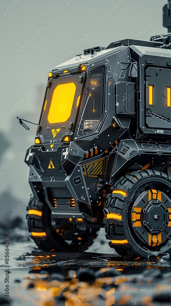 Wall mural Futuristic Autonomous Emergency Response Vehicle with Adaptive Camouflage and Modular Design