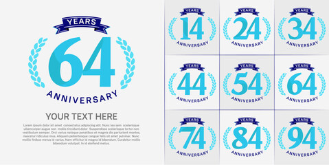 anniversary logotype set vector, blue color and ribbon for special day celebration