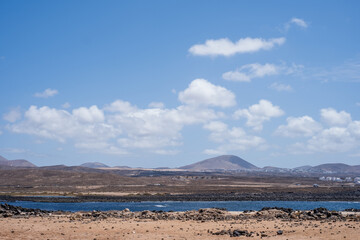 esert landscape, mountains and desert. Lanzarote, Canary Islands, Spain.