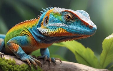 green iguana on a branch