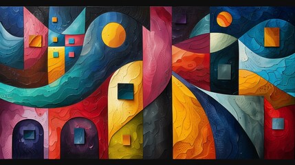 Modern Abstract Art with Vibrant Colors and Shapes