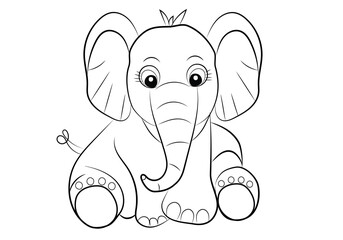 Cute happy baby elephant line art for comics or children or kid drawing or colouring book.