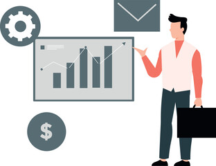 The boy is pointing to business bar graph.