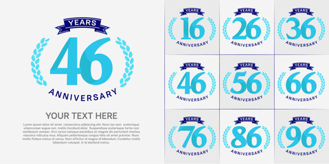 anniversary logotype set vector, blue color and ribbon for special day celebration
