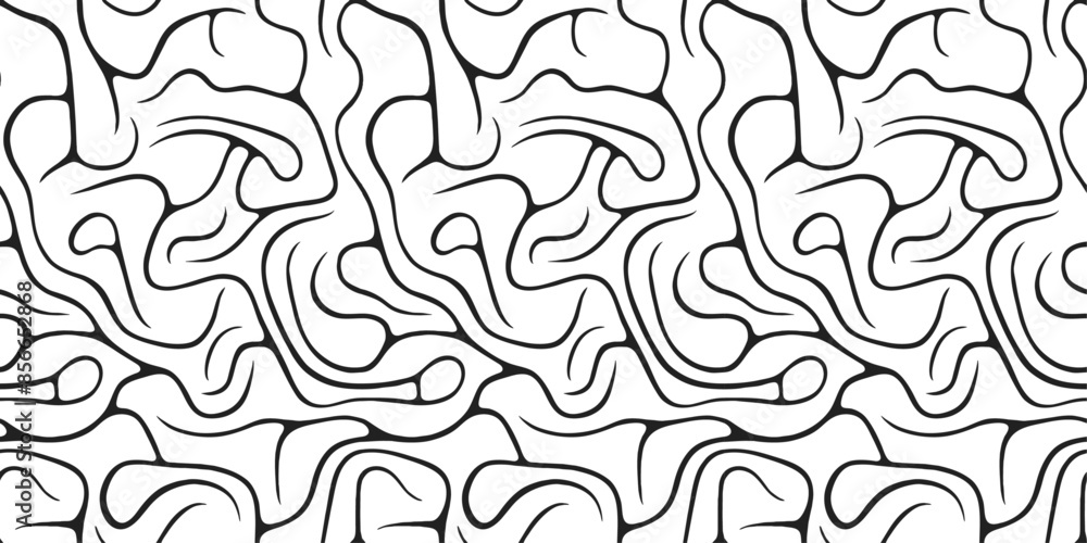 Leinwandbilder Background of lines weaving an endless labyrinth. Black lines that create moves, twisted lines, black and white background.
