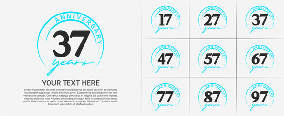 anniversary logotype set vector, black color with blue circle for special day celebration