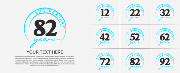 anniversary logotype set vector, black color with blue circle for special day celebration