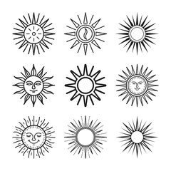 A bundle of line art sun design vector icon style