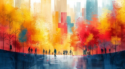 Vibrant Autumn Park Painting