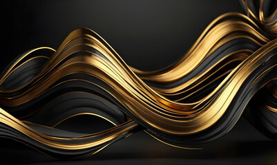 3d abstract premium expensive background with golden minimalistic lines on black background