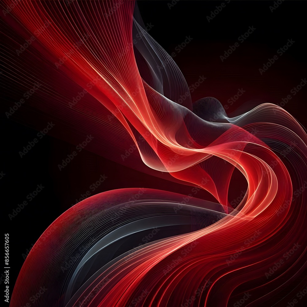 Poster abstract red-black waves are designed with smooth curves and soft shadows on a clean modern backgrou
