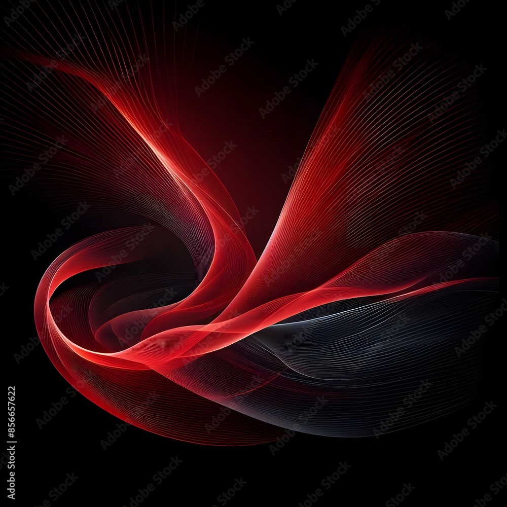 Poster abstract red-black waves design with smooth curves and soft shadows on the clean modern background. 