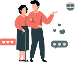 The old couple is talking.