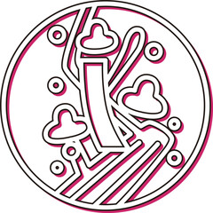 カラーシャドウの円形ミニ花札　如月　梅　赤短　2月　梅に赤短