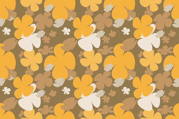 Seamless Pattern With Watercolor Flower Bouquet Vintage 70s Style Flower Background Illustration. Colorful Pastel Color Groovy Artwork Bundle, Y2k Nature Backgrounds With Spring Plants.