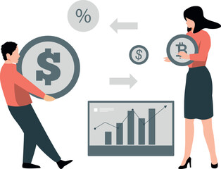 Boy and girl are transferring money.