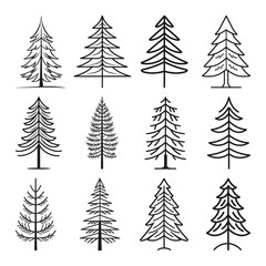 Obraz premium A bundle of line art pine tree vector icon style
