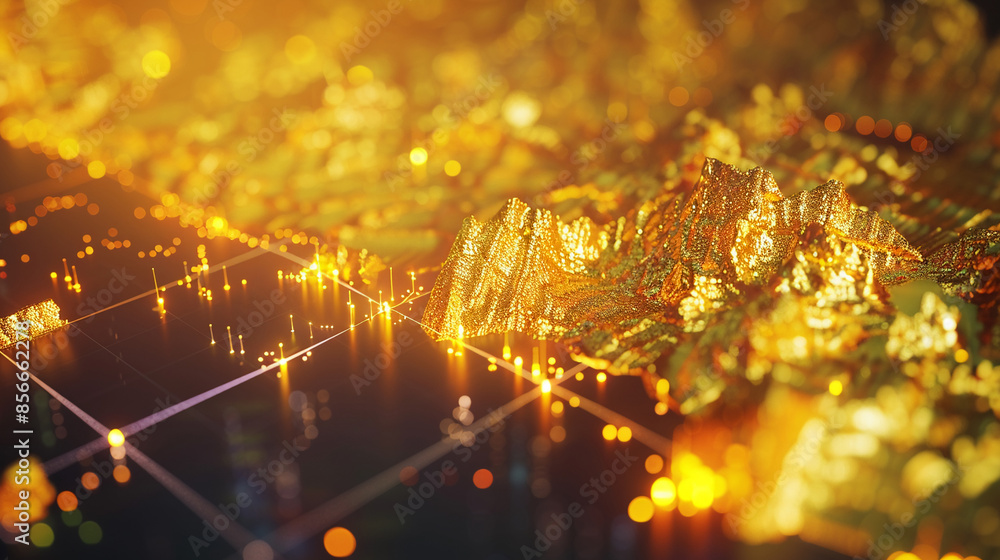 Poster a detailed view of gold stock performance graphs on a computer. investment finance