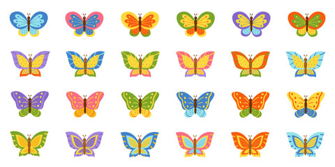 Vector illustration of colorful butteries. Big set of different butterflies.