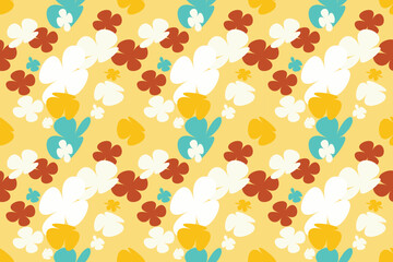 Seamless Pattern With Watercolor Flower Bouquet Vintage 70s Style Flower Background Illustration. Colorful Pastel Color Groovy Artwork Bundle, Y2k Nature Backgrounds With Spring Plants.