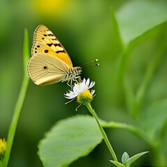 Obraz premium A flying yellow butterfly