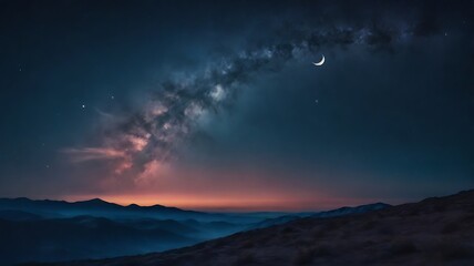 Milky Way. Colorful night landscape with bright milky way, starry sky and hills in summer. Space background. Amazing astrophotography. Beautiful universe. Travel, ai generative