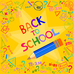 Welcome back to school text. Design element for the design of leaflets, cards, envelopes, covers, flyers sales. Concept of education. Back to school sale banner, poster, flat design colorful. 