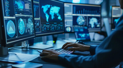 A person configuring AI security settings on a laptop. technology AI