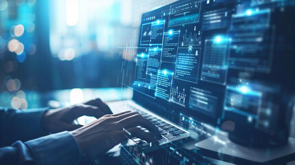 A professional using AI tools to prevent data breaches. technology AI