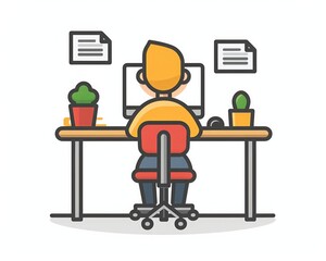A person sitting at a desk and working on a computer.
