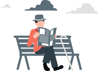 A boy is sitting outside reading a newspaper.