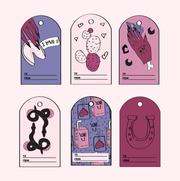 Dark boho Pink Western gift tags label pack.