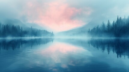 Fototapeta premium Serene Landscape, Waterfront View, Mountain Backdrop