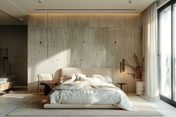 Modern Bedroom Interior Design with Neutral Tones and Natural Light for Relaxing Atmosphere