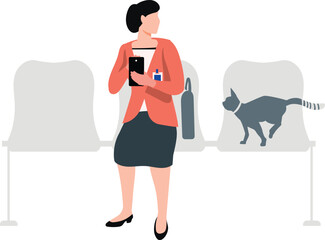 The girl is standing in the waiting room.