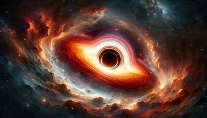 Obraz premium cosmic event featuring a voracious black hole at the center of a galactic swirl. Surrounding the black hole is a luminous accretion