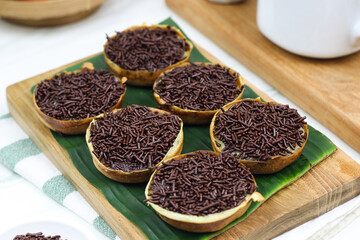Martabak manis mini or apam balik, popular traditional pancake from Indonesia or Malaysia. Served with popular topping such as peanut, chocolate sprinkle or cheese. 