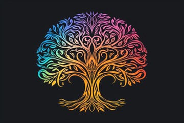 Tree of Life on Pure Black Background - Minimalist Design, Symbol of Nature and Life